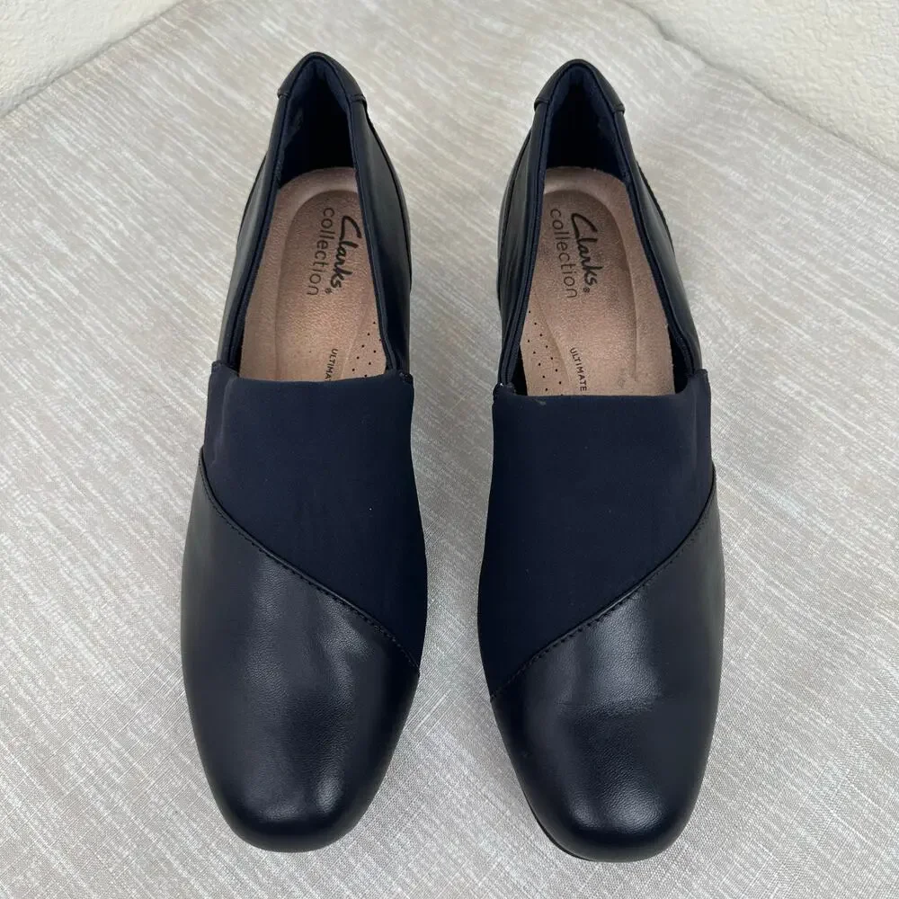 Clarks Women Navy Leather Juliet Gem Comfort Loafers Slip On Shoes 8M